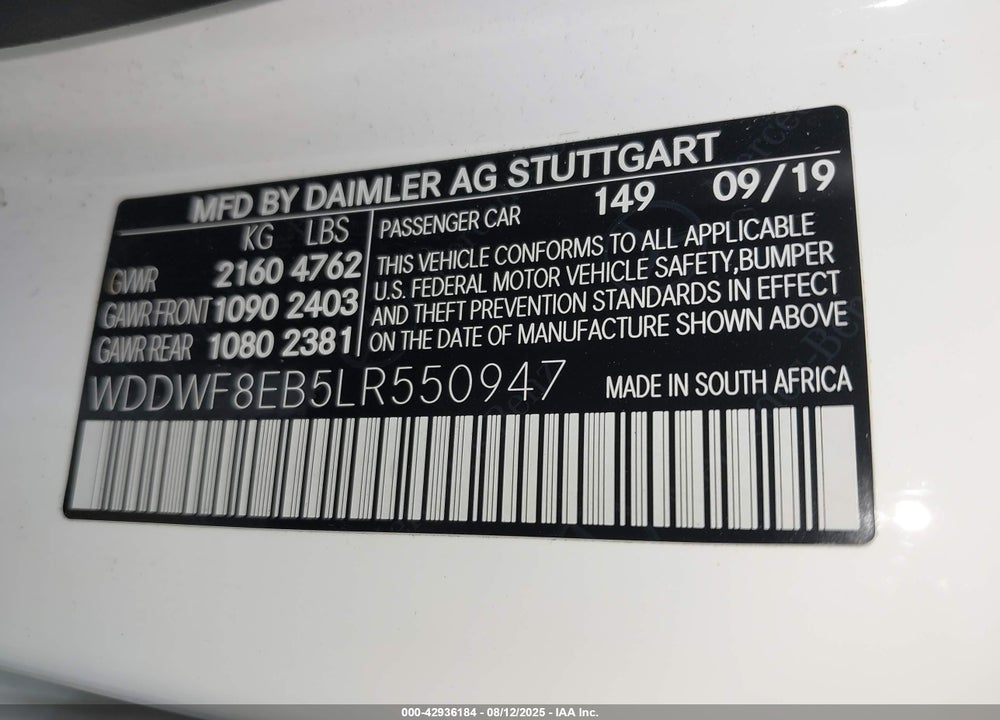 2020 MERCEDES-BENZ C 300 4MATIC VIN: WDDWF8EB5LR550947