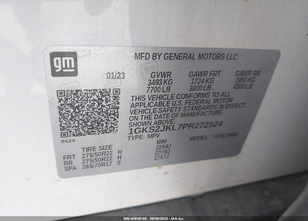 2023 GMC YUKON XL VIN: 1GKS2JKL7PR272524