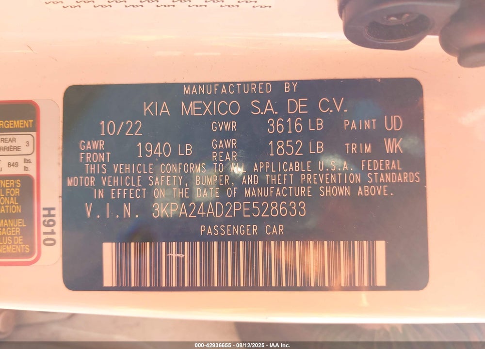 2023 KIA RIO VIN: 3KPA24AD2PE528633
