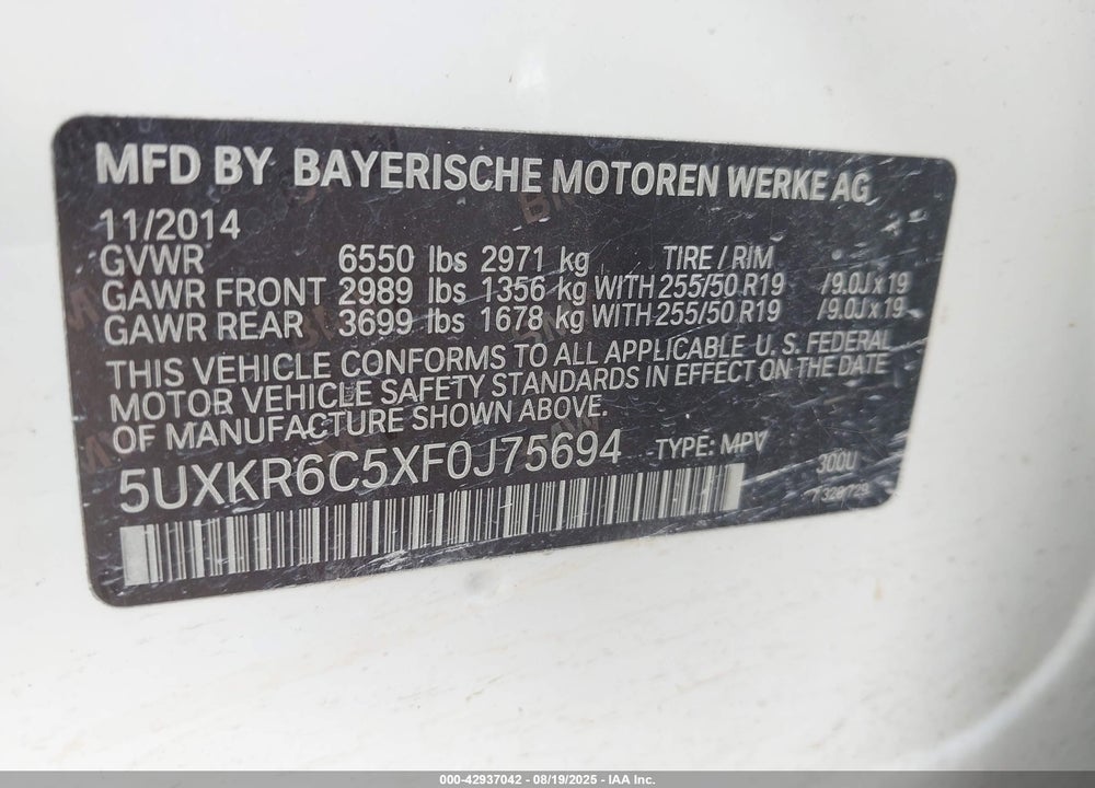 2015 BMW X5 VIN: 5UXKR6C5XF0J75694