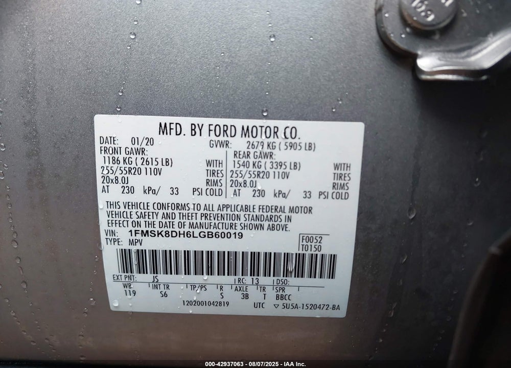 2020 FORD EXPLORER XLT VIN: 1FMSK8DH6LGB60019