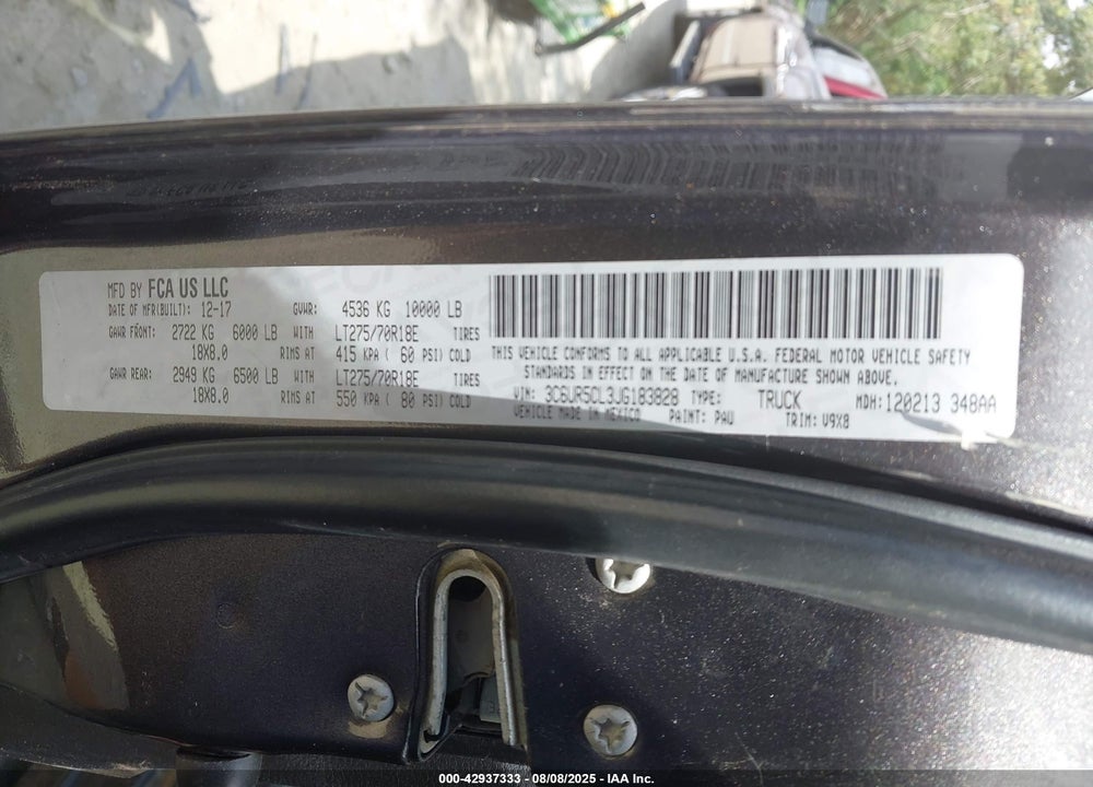 2018 RAM 2500 VIN: 3C6UR5CL3JG183828