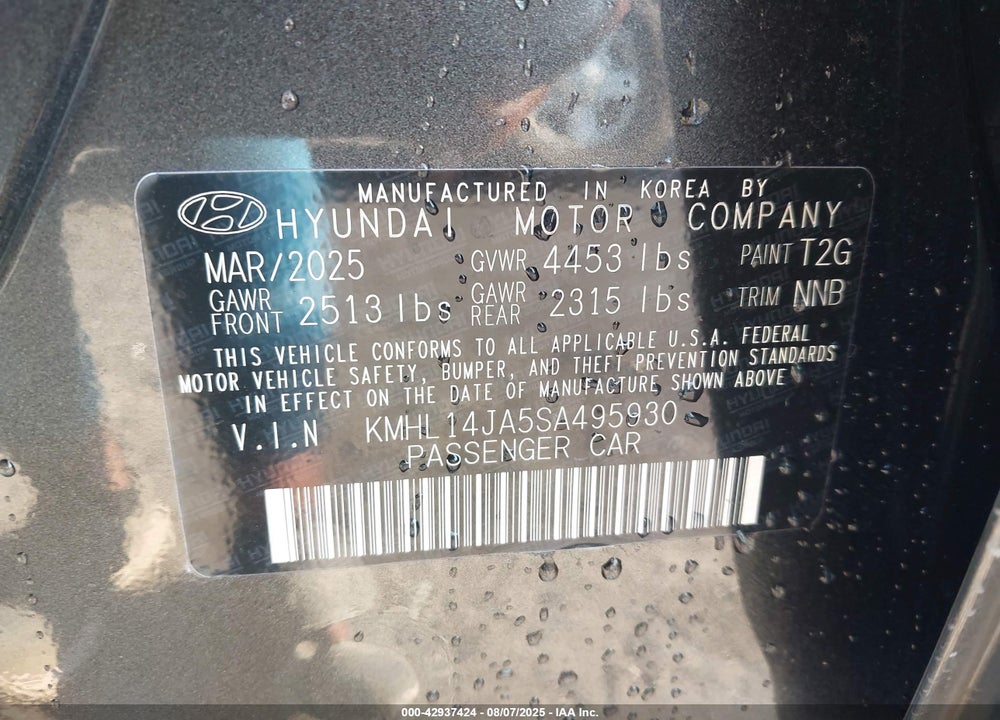2025 HYUNDAI SONATA VIN: KMHL14JA5SA495930