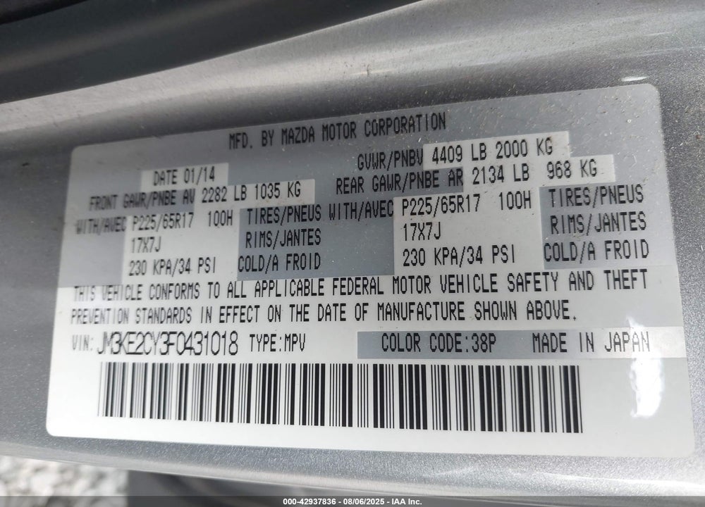 2015 MAZDA CX-5 VIN: JM3KE2CY3F0431018