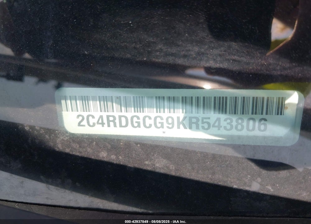 2019 DODGE GRAND CARAVAN SXT VIN: 2C4RDGCG9KR543806