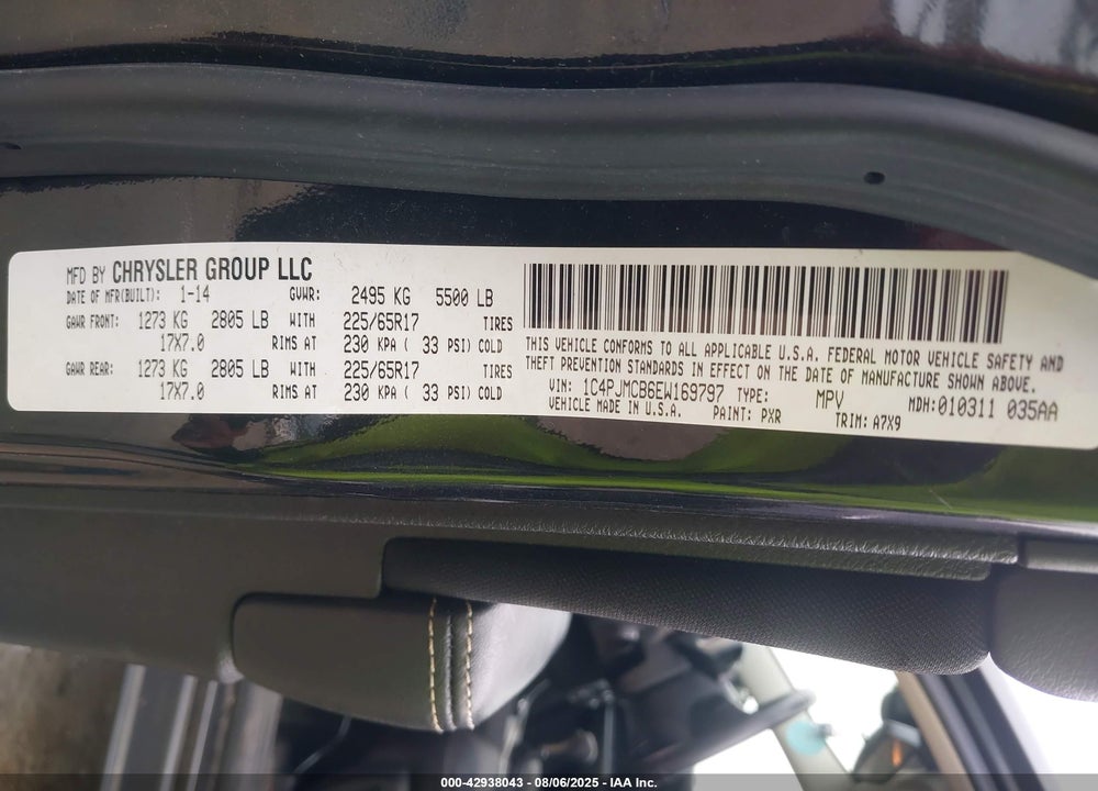 2014 JEEP CHEROKEE VIN: 1C4PJMCB6EW169797