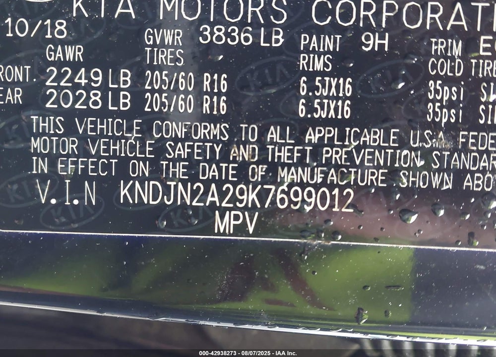 2019 KIA SOUL VIN: KNDJN2A29K7699012