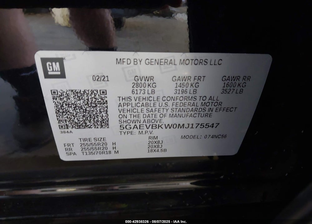 2021 BUICK ENCLAVE VIN: 5GAEVBKW0MJ175547