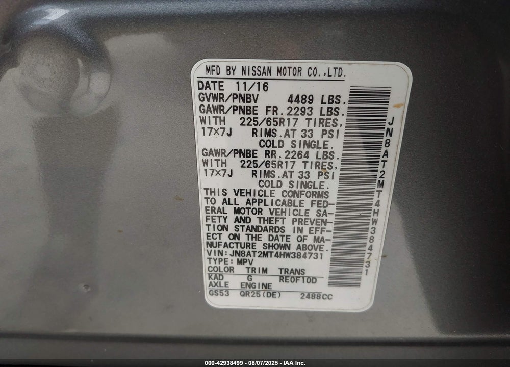 2017 NISSAN ROGUE VIN: JN8AT2MT4HW384731
