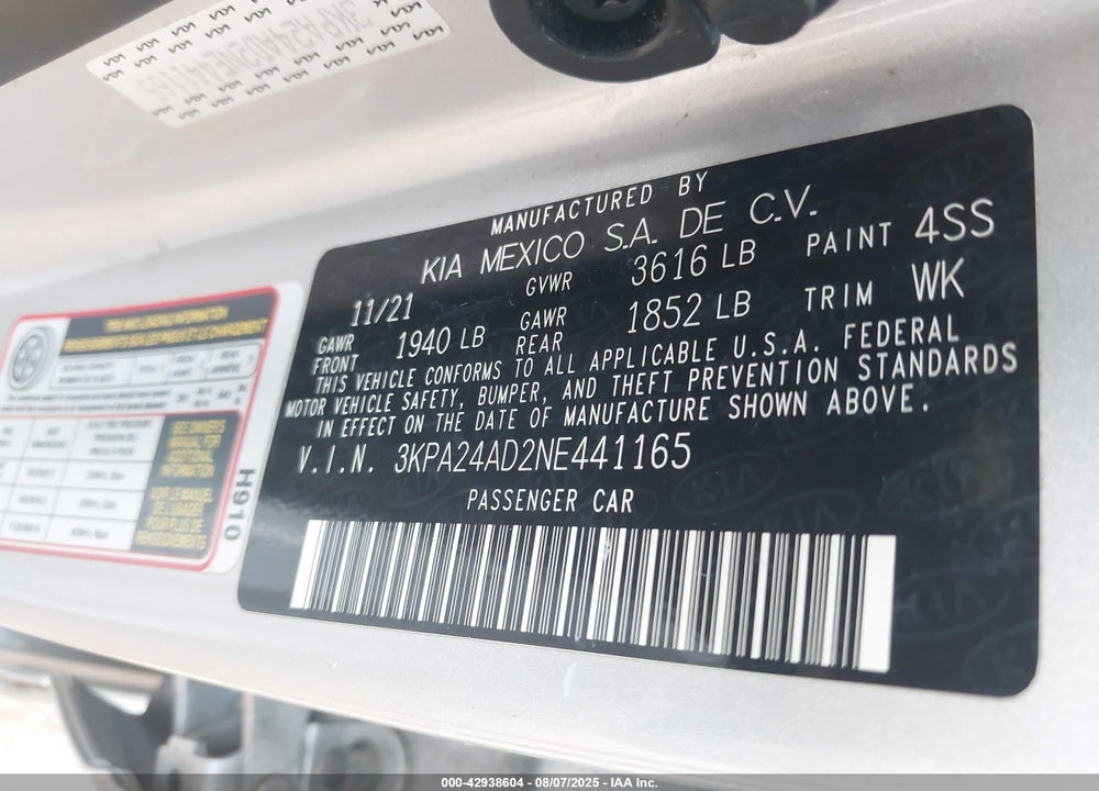 2022 KIA RIO LX VIN: 3KPA24AD2NE441165