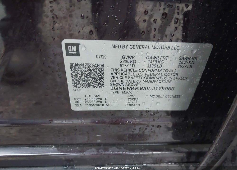 2020 CHEVROLET TRAVERSE VIN: 1GNERKKW0LJ119066