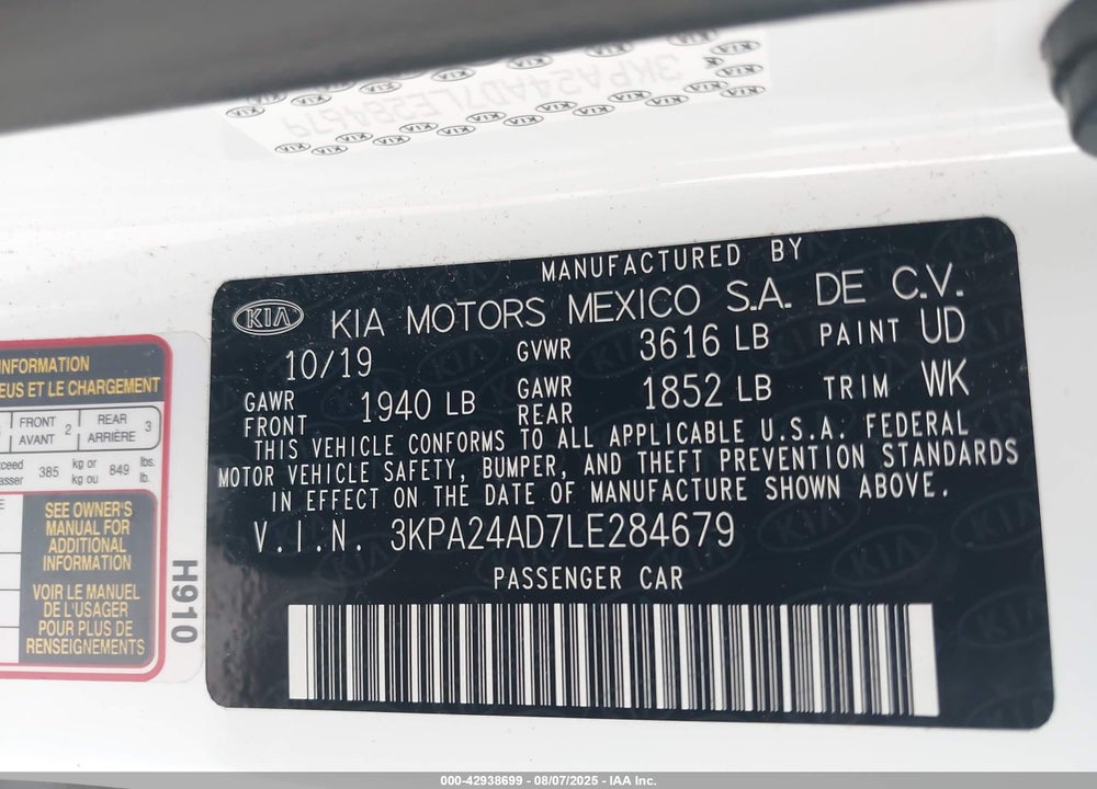 2020 KIA RIO VIN: 3KPA24AD7LE284679