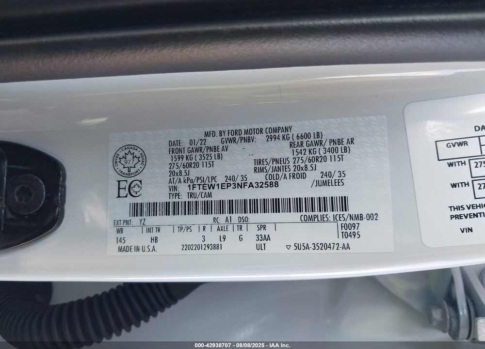 2022 FORD F-150 VIN: 1FTEW1EP3NFA32588