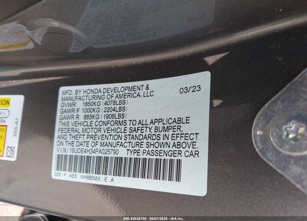 2023 ACURA INTEGRA A-SPEC VIN: 19UDE4H34PA025790