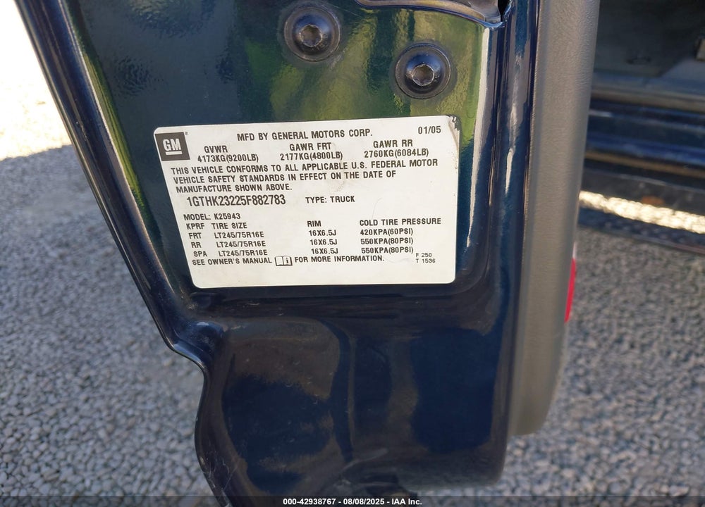 2005 GMC SIERRA 2500HD SLT VIN: 1GTHK23225F882783