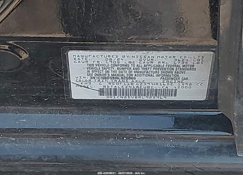 2024 NISSAN VERSA VIN: 3N1CN8DV8RL925969
