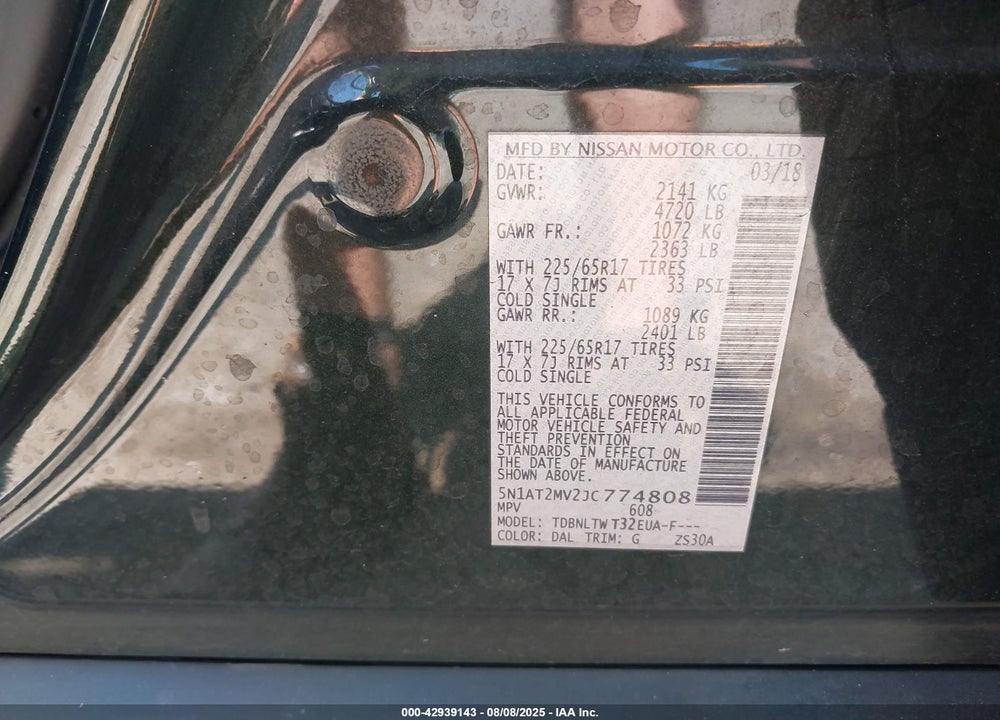 2018 NISSAN ROGUE VIN: 5N1AT2MV2JC774808