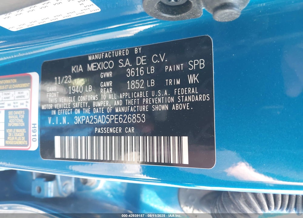 2023 KIA RIO 5-DOOR S VIN: 3KPA25AD5PE626853