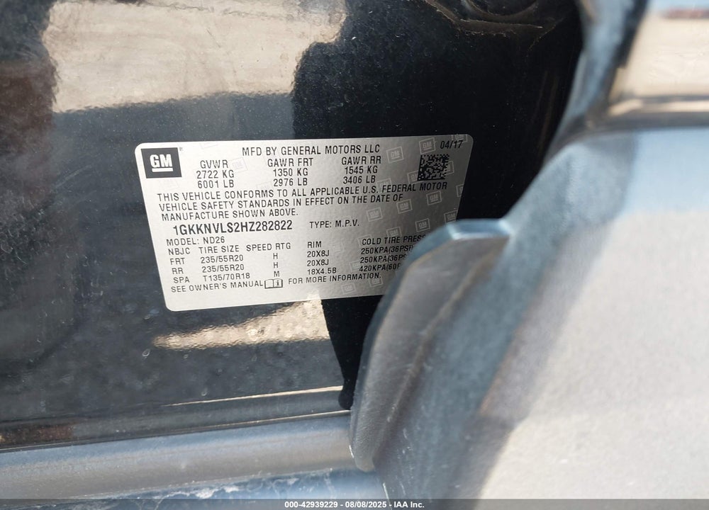 2017 GMC ACADIA VIN: 1GKKNVLS2HZ282822