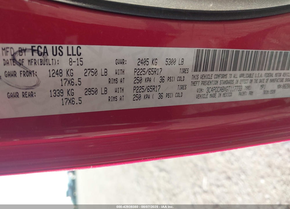 2016 DODGE JOURNEY VIN: 3C4PDCABXGT117733