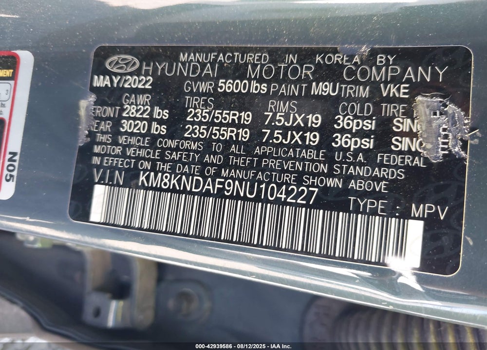 2022 HYUNDAI IONIQ 5 VIN: KM8KNDAF9NU104227