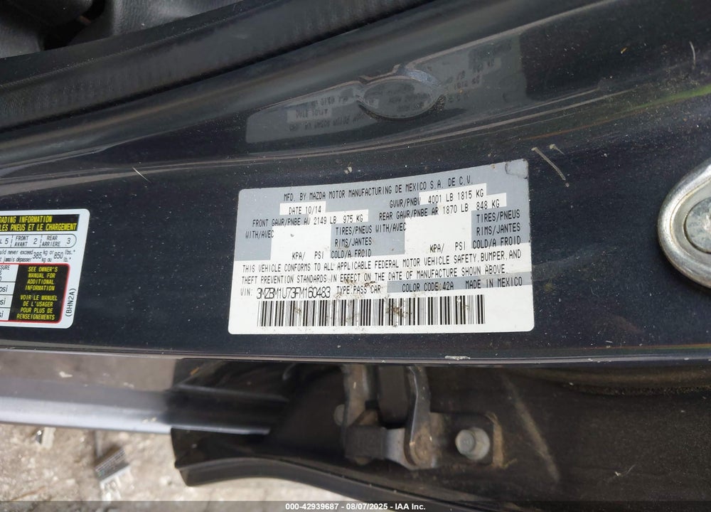 2015 MAZDA 3 VIN: 3MZBM1U73FM160483