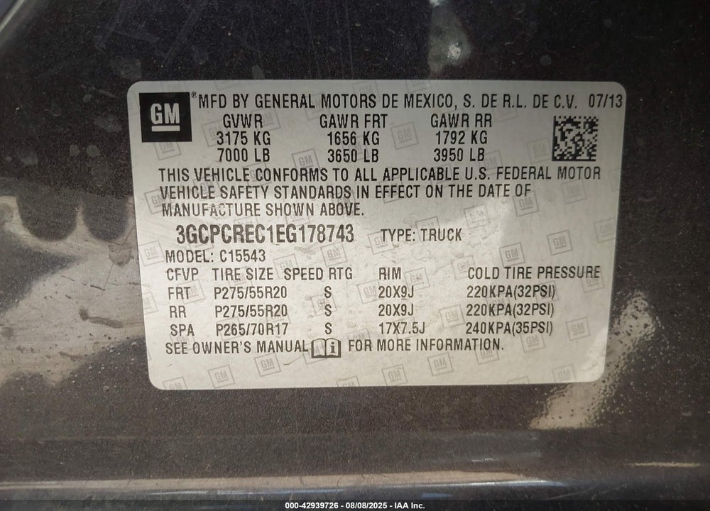 2014 CHEVROLET SILVERADO 1500 VIN: 3GCPCREC1EG178743