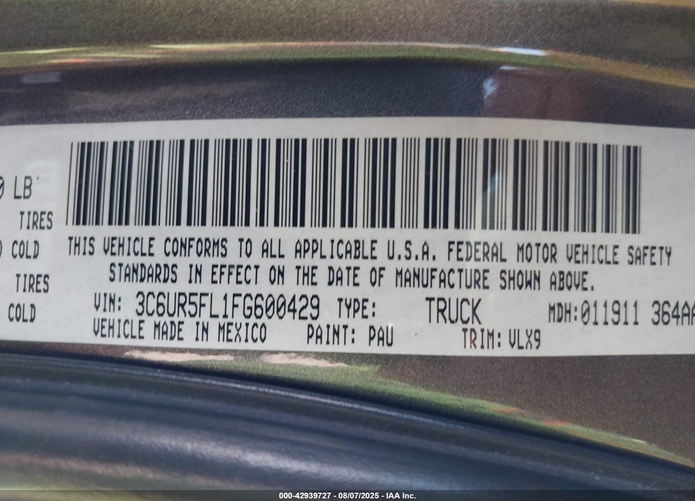 2015 RAM 2500 VIN: 3C6UR5FL1FG600429