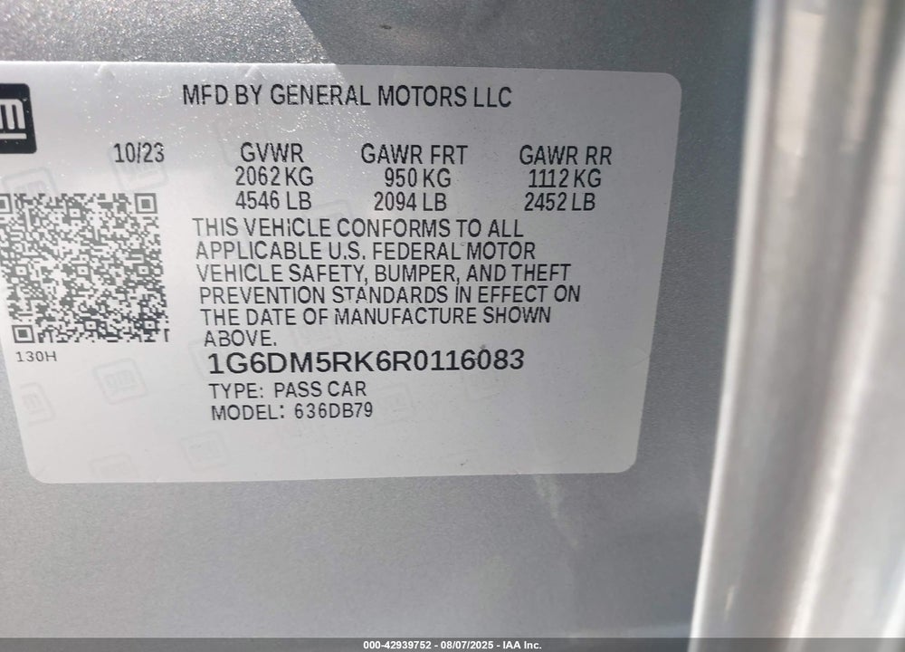 2024 CADILLAC CT5 VIN: 1G6DM5RK6R0116083