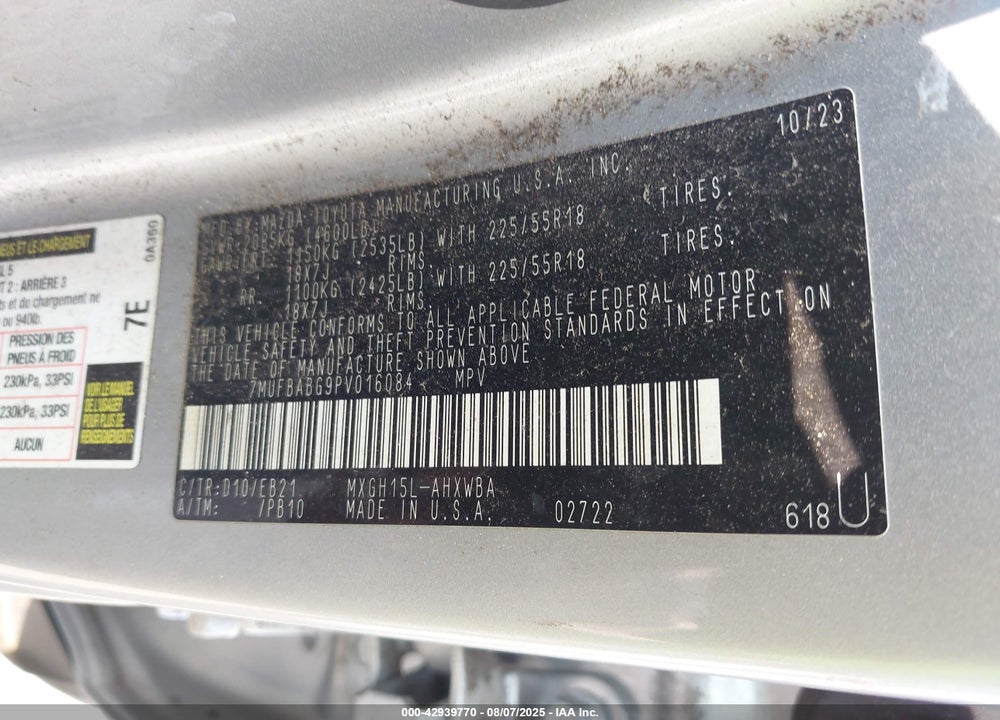 2023 TOYOTA COROLLA CROSS VIN: 7MUFBABG9PV016084
