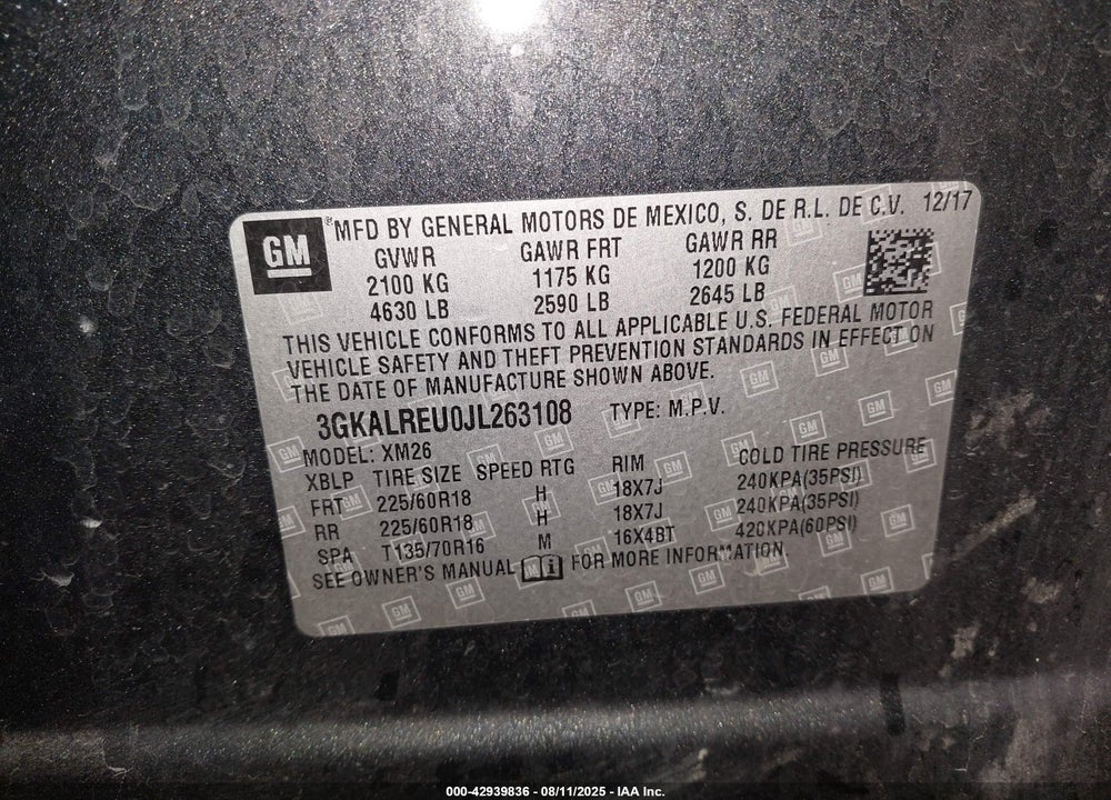 2018 GMC TERRAIN VIN: 3GKALREU0JL263108
