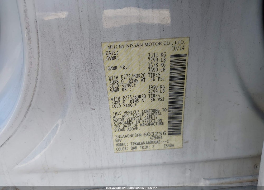 2015 NISSAN ARMADA VIN: 5N1AA0NC8FN603256