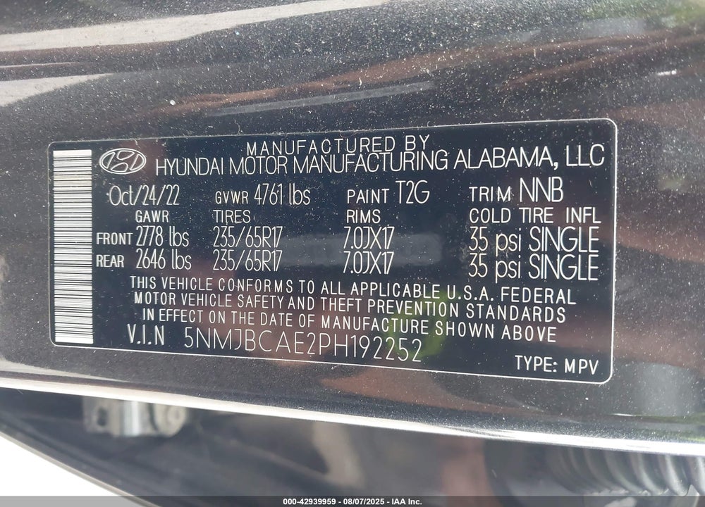 2023 HYUNDAI TUCSON VIN: 5NMJBCAE2PH192252