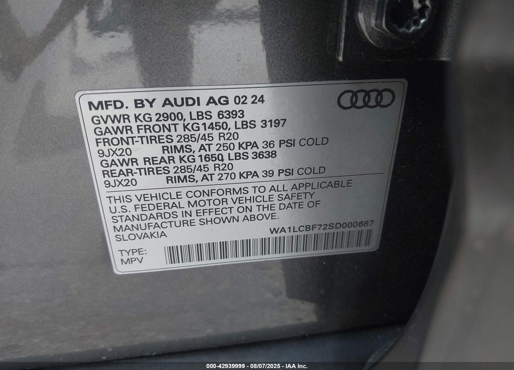 2025 AUDI Q7 VIN: WA1LCBF72SD000687