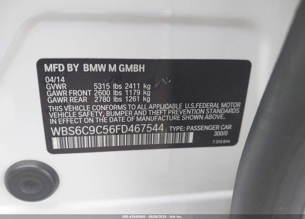 2015 BMW M6 GRAN COUPE VIN: WBS6C9C56FD467544