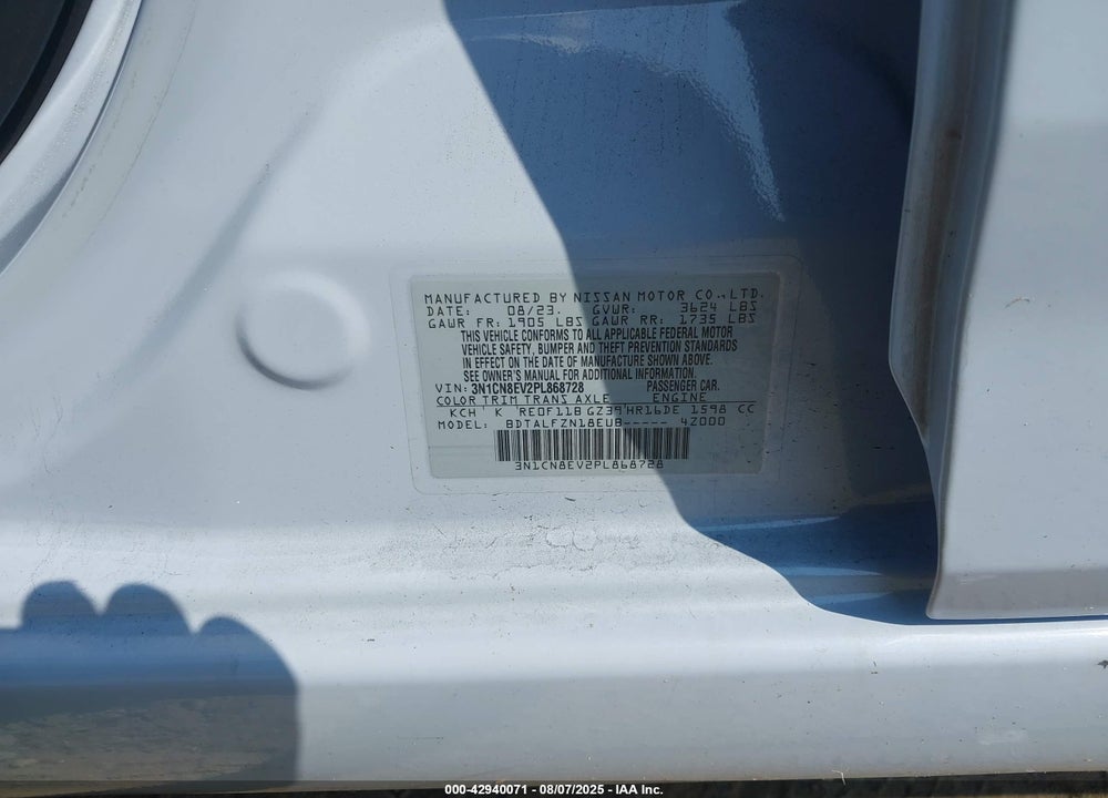 2023 NISSAN VERSA VIN: 3N1CN8EV2PL868728