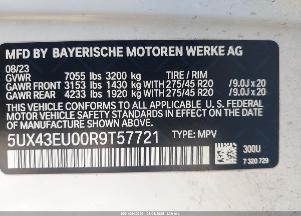 2024 BMW X5 VIN: 5UX43EU00R9T57721