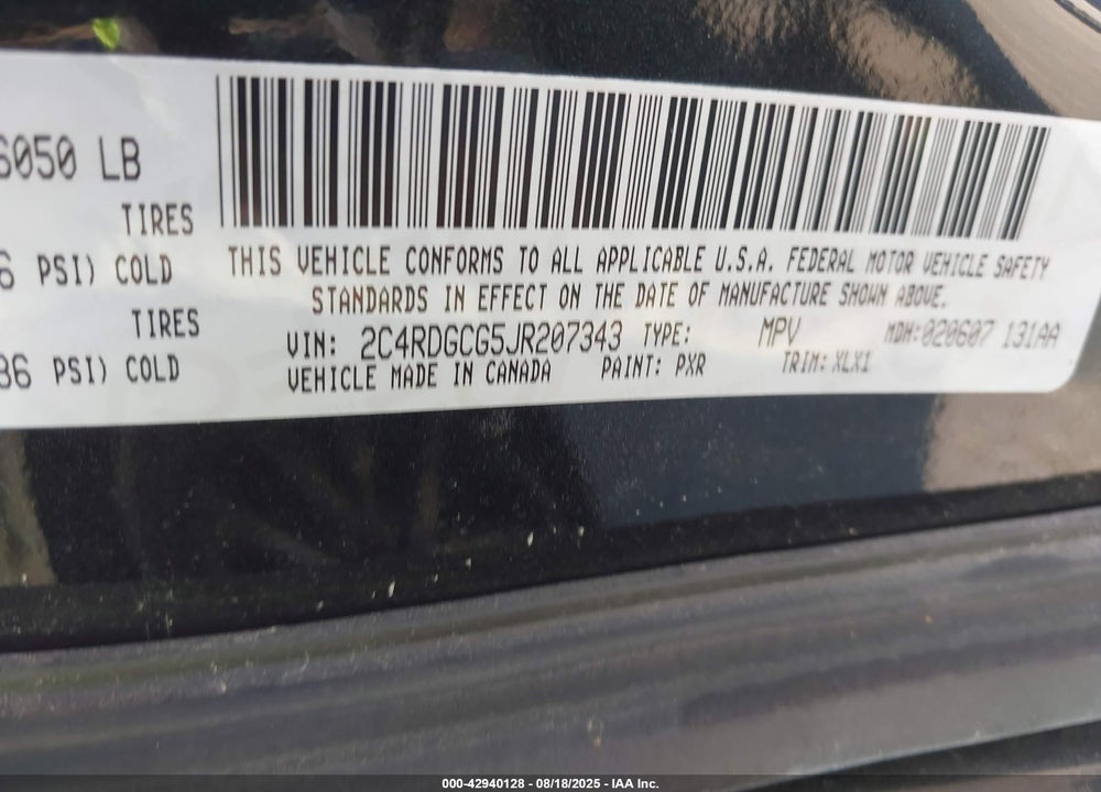 2018 DODGE GRAND CARAVAN SXT VIN: 2C4RDGCG5JR207343