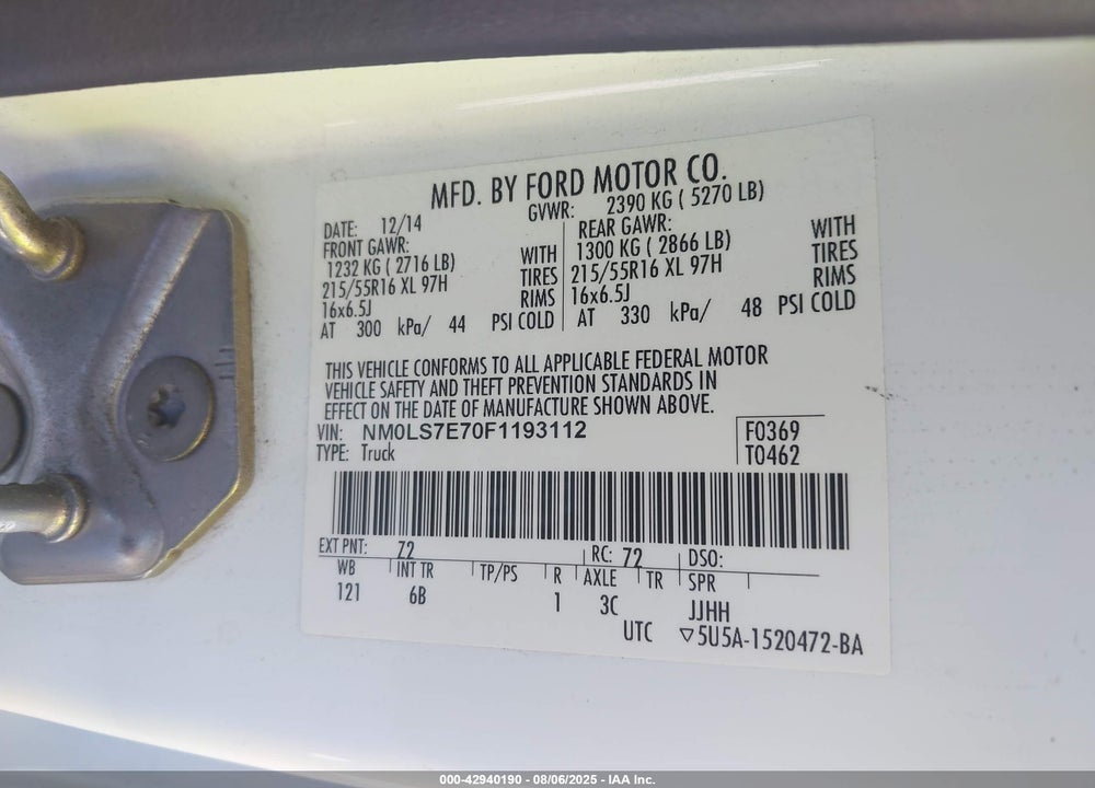 2015 FORD TRANSIT CONNECT XL VIN: NM0LS7E70F1193112