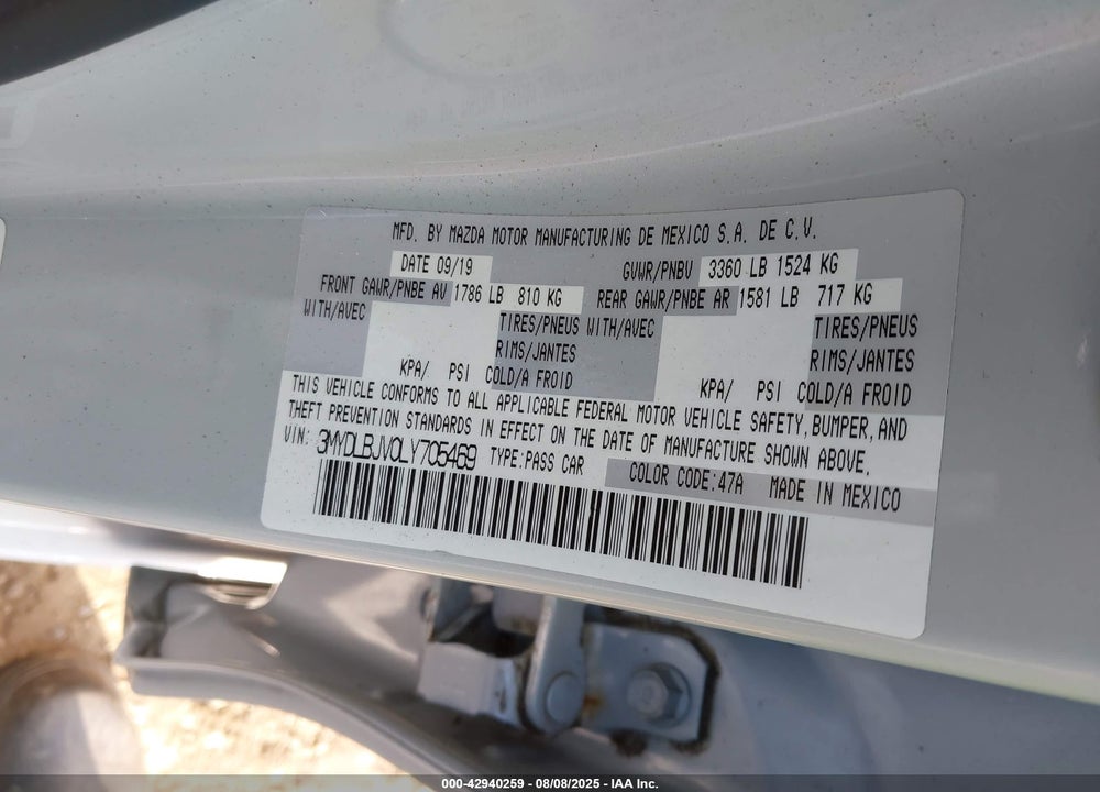 2020 TOYOTA YARIS LE VIN: 3MYDLBJV0LY705469