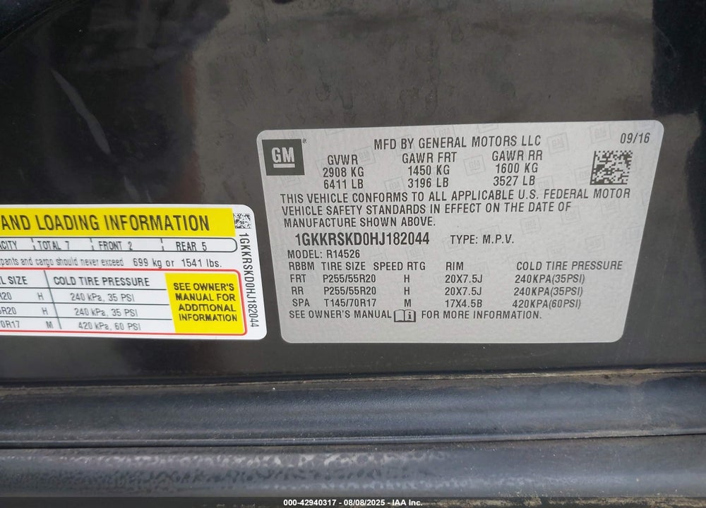 2017 GMC ACADIA VIN: 1GKKRSKD0HJ182044