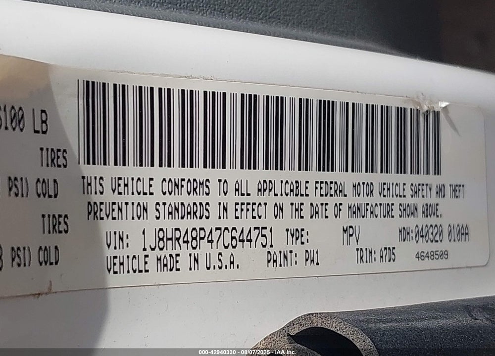 2007 JEEP GRAND CHEROKEE LAREDO VIN: 1J8HR48P47C644751