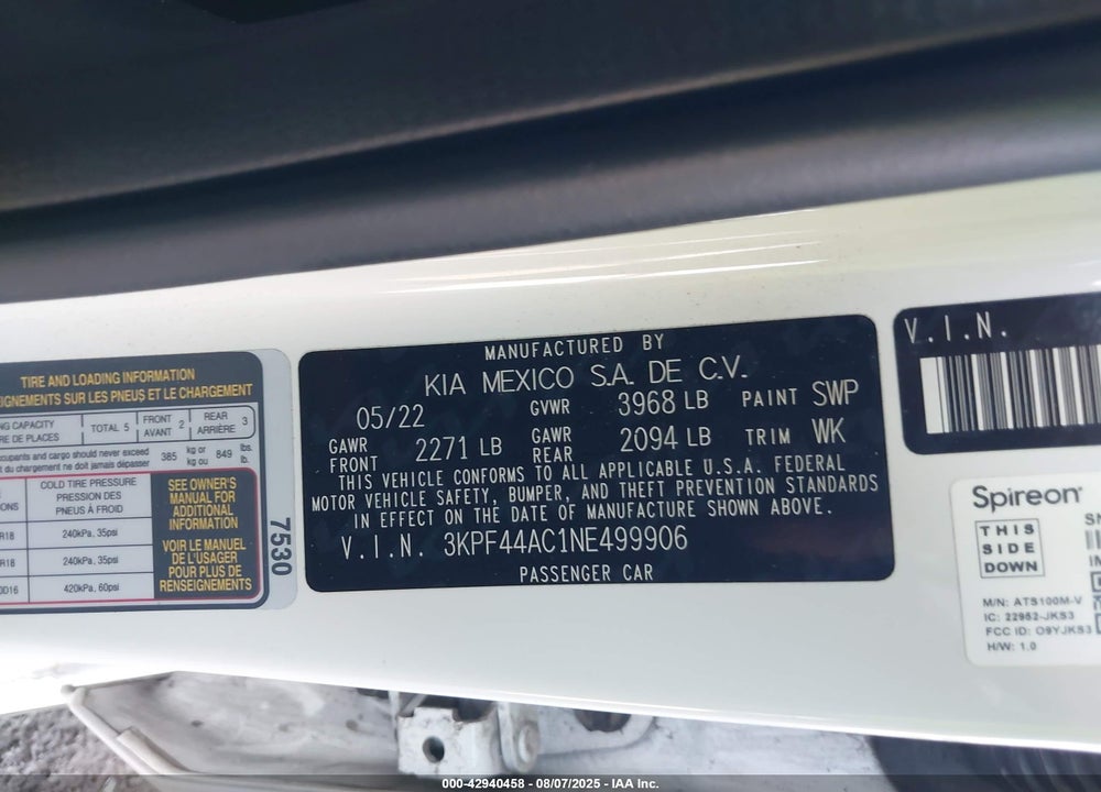 2022 KIA FORTE VIN: 3KPF44AC1NE499906