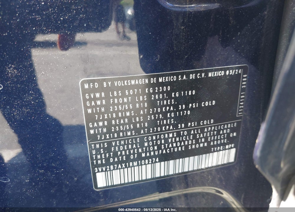 2024 VOLKSWAGEN TIGUAN VIN: 3VV2B7AX1RM108274