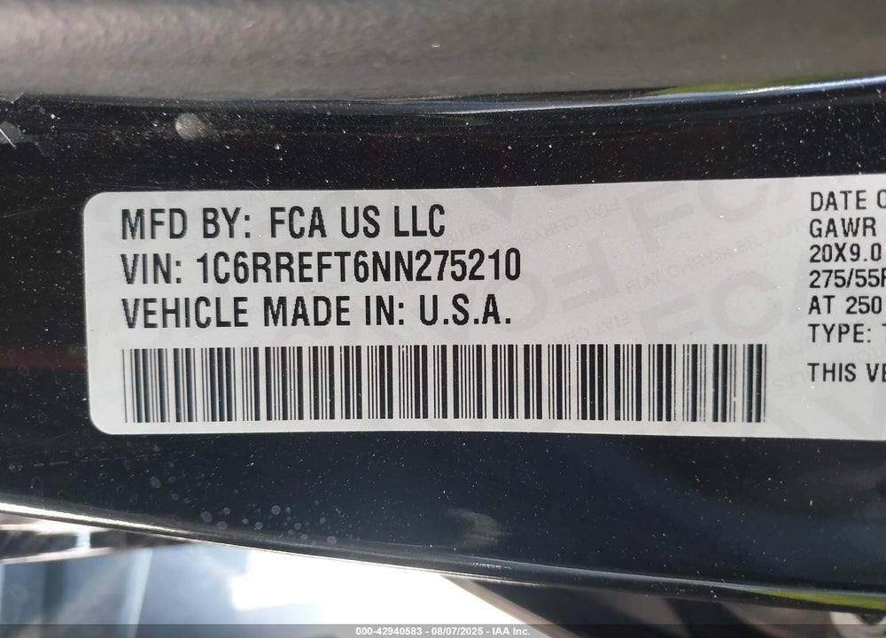 2022 RAM 1500 VIN: 1C6RREFT6NN275210