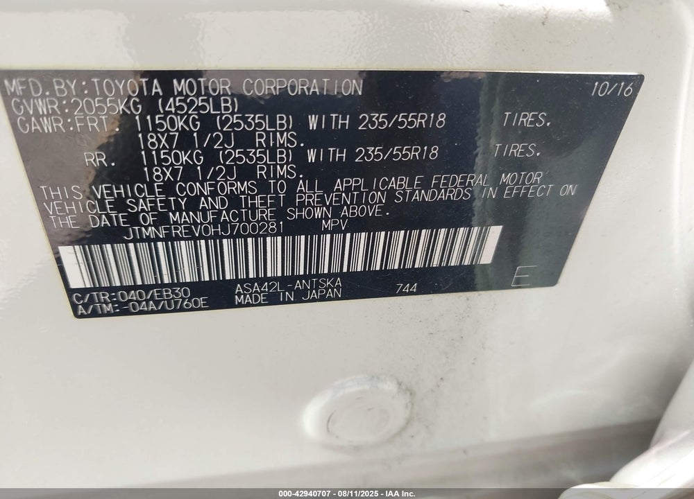 2017 TOYOTA RAV4 VIN: JTMNFREV0HJ700281