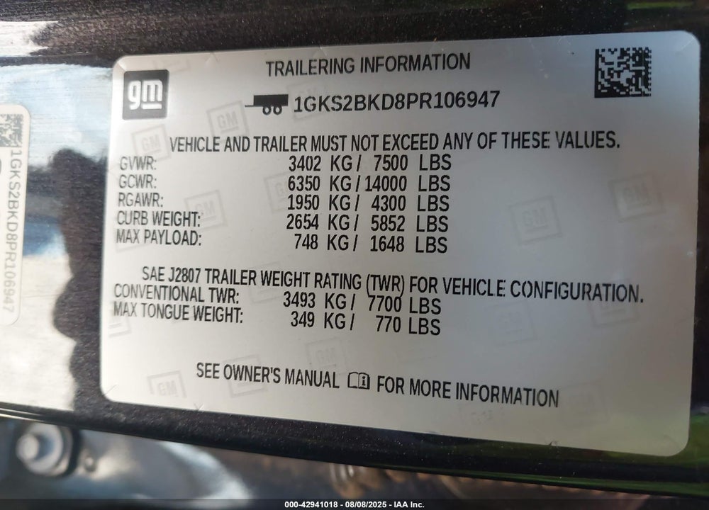 2023 GMC YUKON 4WD SLT VIN: 1GKS2BKD8PR106947