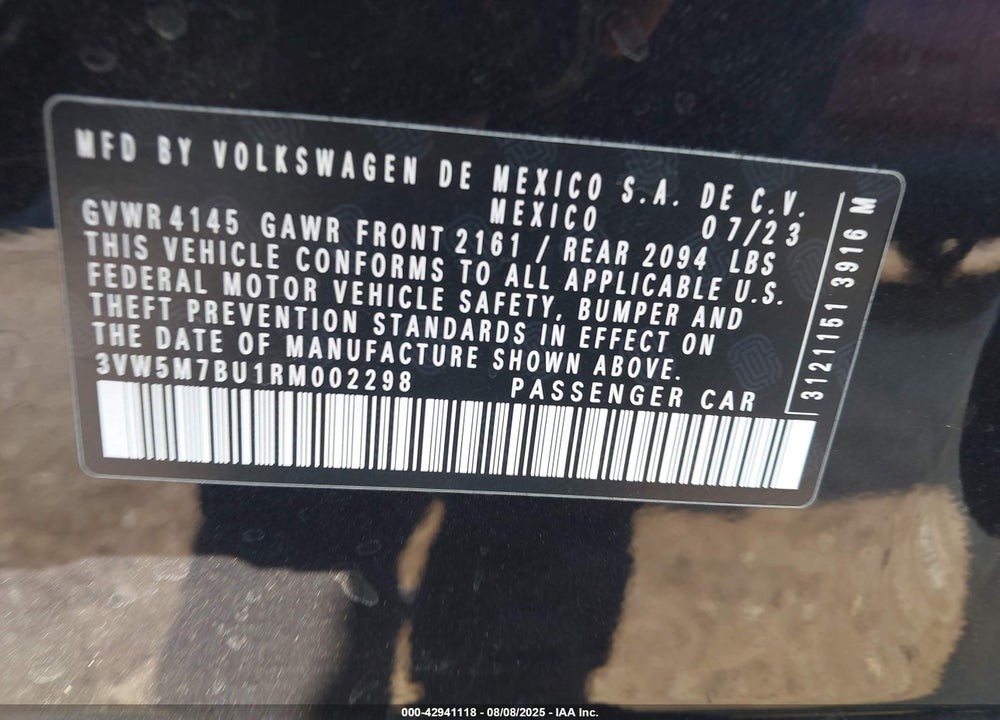 2024 VOLKSWAGEN JETTA VIN: 3VW5M7BU1RM002298