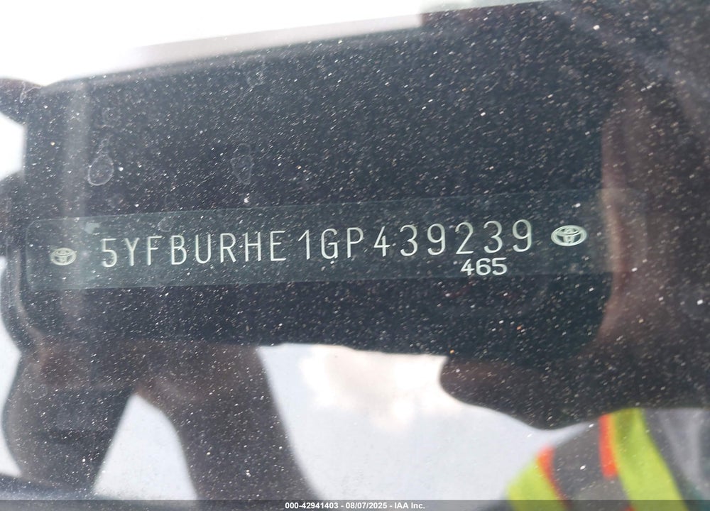 2016 TOYOTA COROLLA VIN: 5YFBURHE1GP439239