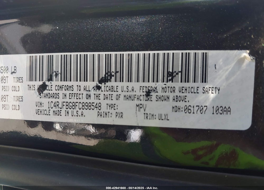 2015 JEEP GRAND CHEROKEE VIN: 1C4RJFBG8FC898548